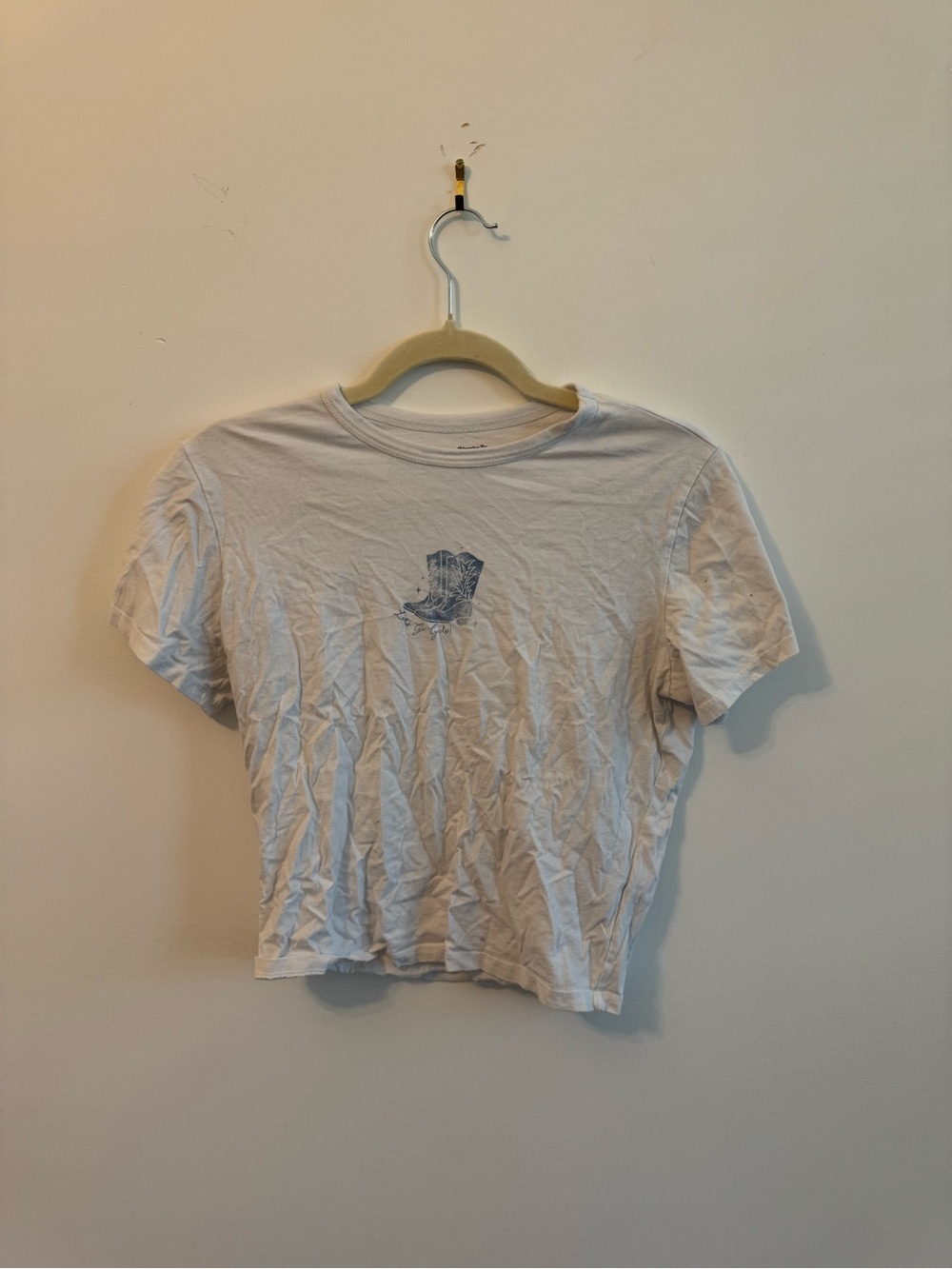 Abercrombie & Fitch White Crewneck Skimming Tee with Blue Cowboy Boot Print
